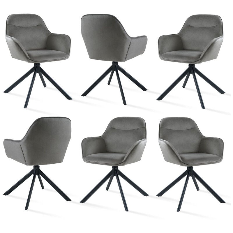 Goeurvant Chaise pivotante à 360° avec assise moelleuse, dossier courbé et accoudoirs ergonomiques, confort élégant pour toutes les pièces - Lot de 6