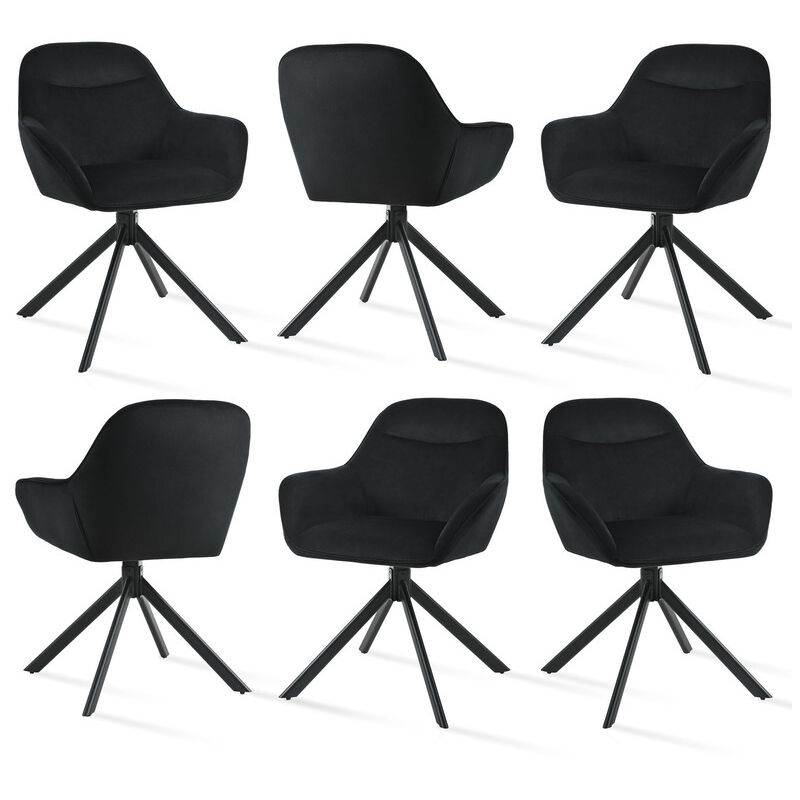 Goeurvant Chaise pivotante à 360° avec assise moelleuse, dossier courbé et accoudoirs ergonomiques, confort élégant pour toutes les pièces - Lot de 6