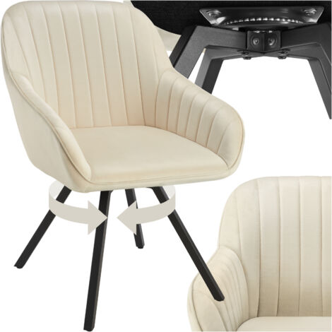 Tectake – Chaise pivotante 360° avec accoudoirs en velours crème – Rembourrage mousse haute densité – Pieds en acier antidérapants – Pour bureau et salon