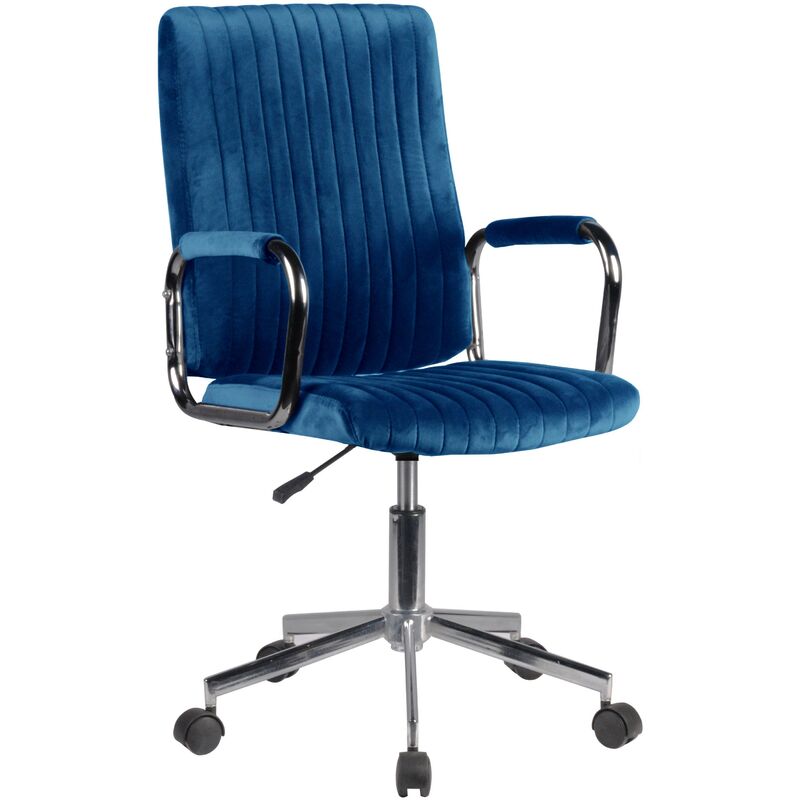 Akord - Chaise pivotante à roulettes velour FD24 Bleu Marine
