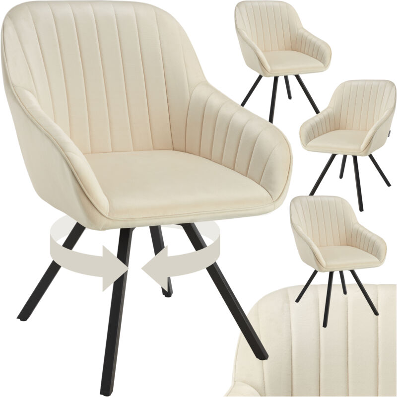 Tectake - Lot 4 chaises pivotantes à 360° avec accoudoirs velours crèmes