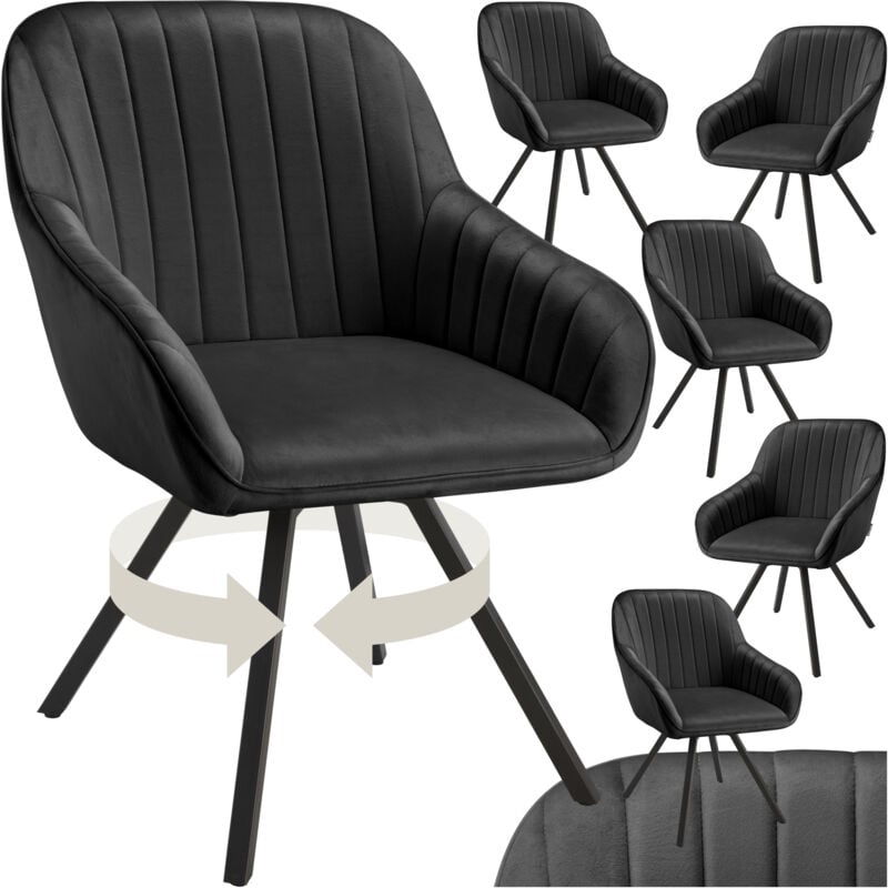 Tectake - Lot 6 chaises pivotantes à 360° avec accoudoirs velours noires