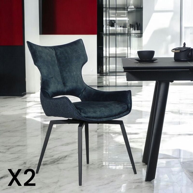Pier Import - Chaise pivotante bleue bi-matière, dossier en t (lot de 2) lombardie