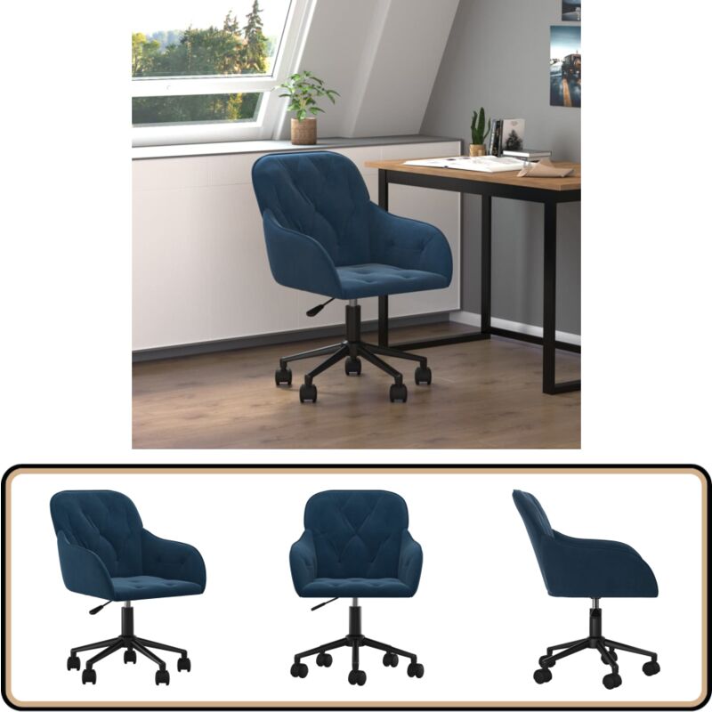 Chaise pivotante de bureau Bleu Velours - Chaise De Bureau - Chaise Ergonomique - Fauteuil De Bureau - Velours - Bleue