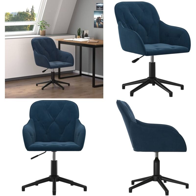Vidaxl - Chaise pivotante de bureau Bleu Velours - Chaises De Bureau - Chaise Ergonomique - Fauteuil De Bureau - Chaise Pivotante - Velours - Home &