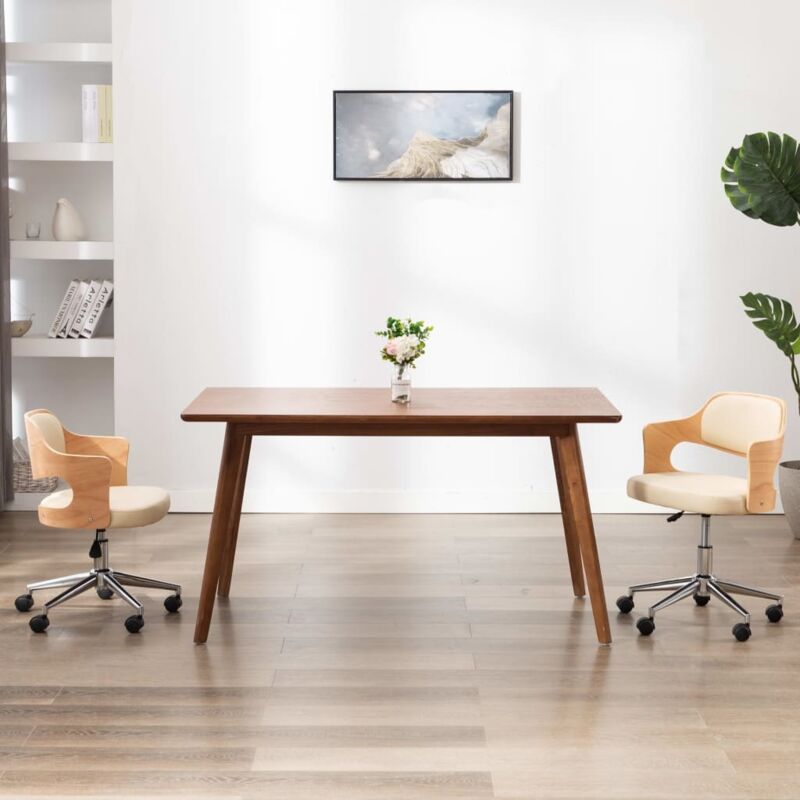 Vidaxl - Chaise pivotante de bureau Crème Bois courbé et similicuir