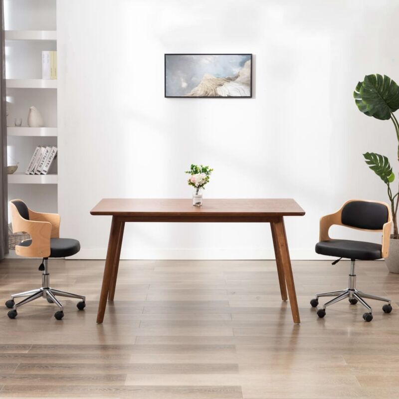 Chaise pivotante de bureau Noir Bois courbé et similicuir vidaXL