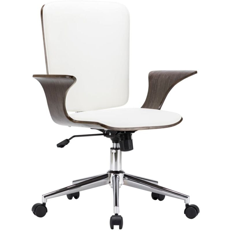 Chaise pivotante de bureau, Fauteuil de bureau Ergonomique Blanc Similicuir et bois courbé WFE485505 design in