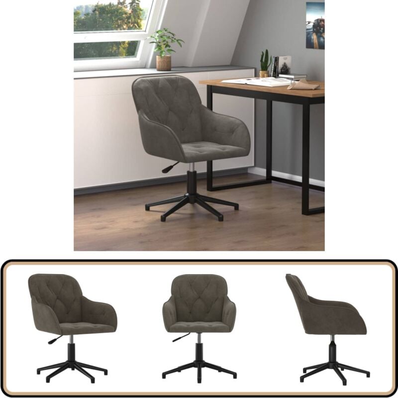 Chaise pivotante de bureau Gris foncé Velours - Chaise De Bureau - Chaise Ergonomique - Fauteuil De Bureau - Velours - Design Moderne