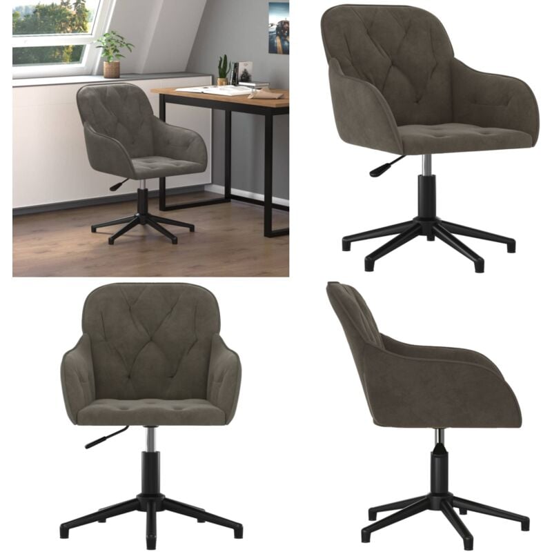 Vidaxl - Chaise pivotante de bureau Gris foncé Velours - Chaise De Bureau - Chaise Ergonomique - Fauteuil De Bureau - Velours - Design Moderne - Home
