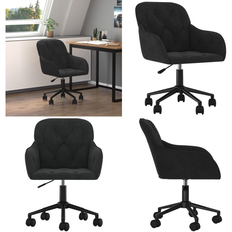 Vidaxl - Chaise pivotante de bureau Noir Velours - Chaise De Bureau - Chaise Pivotante - Velours - Noire - Ergonomique - Home & Living