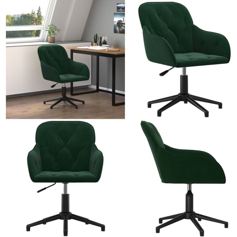 Chaise pivotante de bureau Vert foncé Velours - Chaises De Bureau - Chaise Ergonomique - Chaise Pivotante - Fauteuil De Bureau - Meuble De Bureau