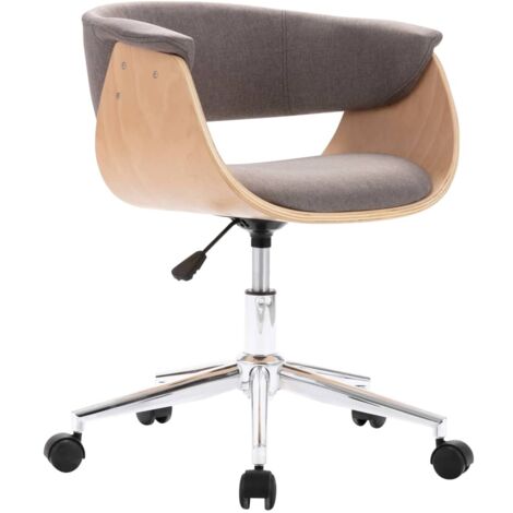 Chaise pivotante de bureau，Fauteuil de bureau, Chaise Gaming Taupe Bois courbé et tissu CFW78662