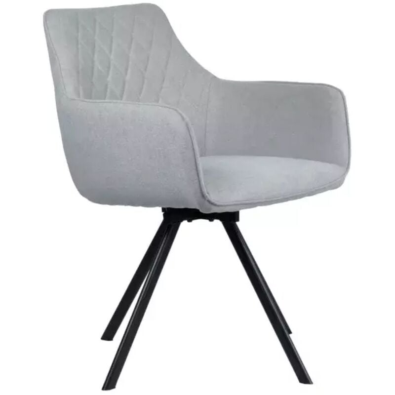 Chaise pivotante en lin gris avec accoudoirs pieds métal noir - TARGO