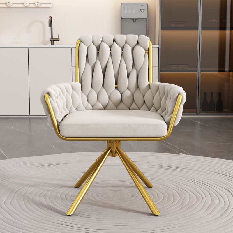 Modernluxe - Chaise pivotante en velours avec accoudoirs - pieds en métal doré - Beige - 1 pièce