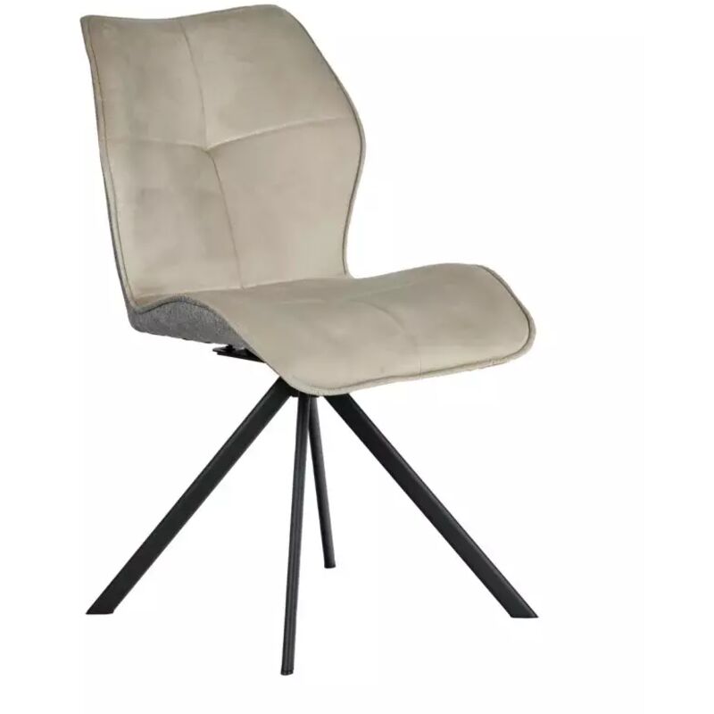 Chaise pivotante en velours beige et tissu gris pieds métal - diane