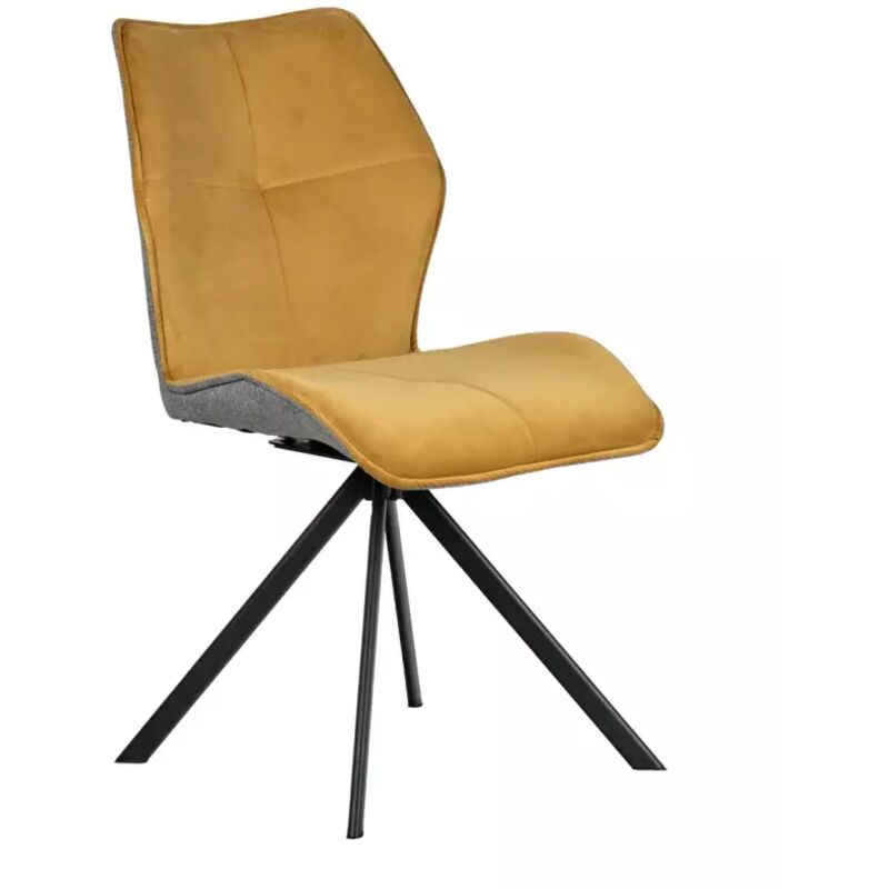 Chaise pivotante velours jaune et tissu gris pieds métal noir - diane