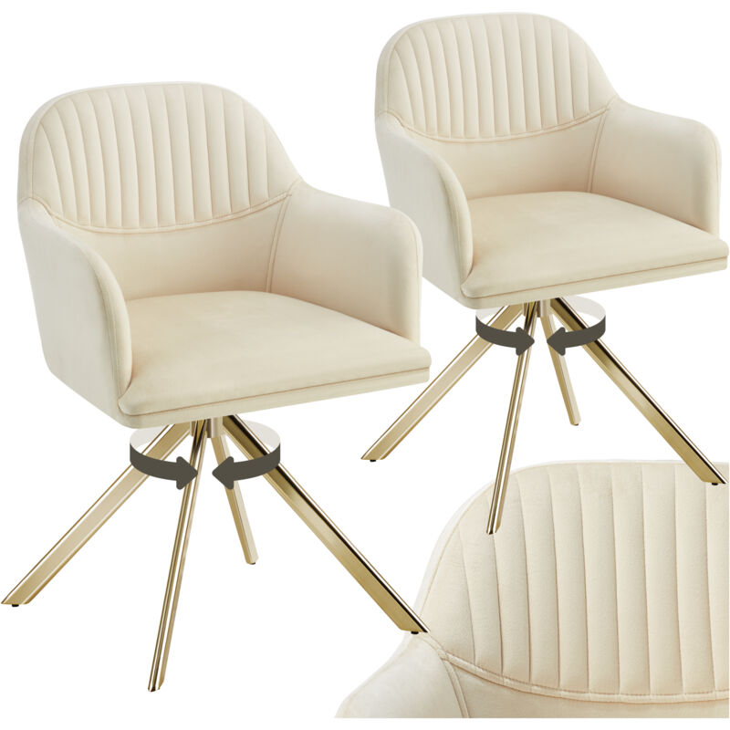 Lot de 2 chaises pivotantes à 360° en velours rembourrées crème/or