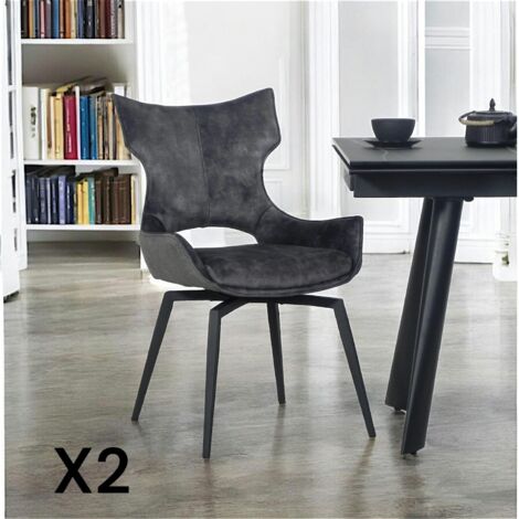 Chaise pivotante gris anthracite bi-matière, dossier en T (lot de 2) LOMBARDIE