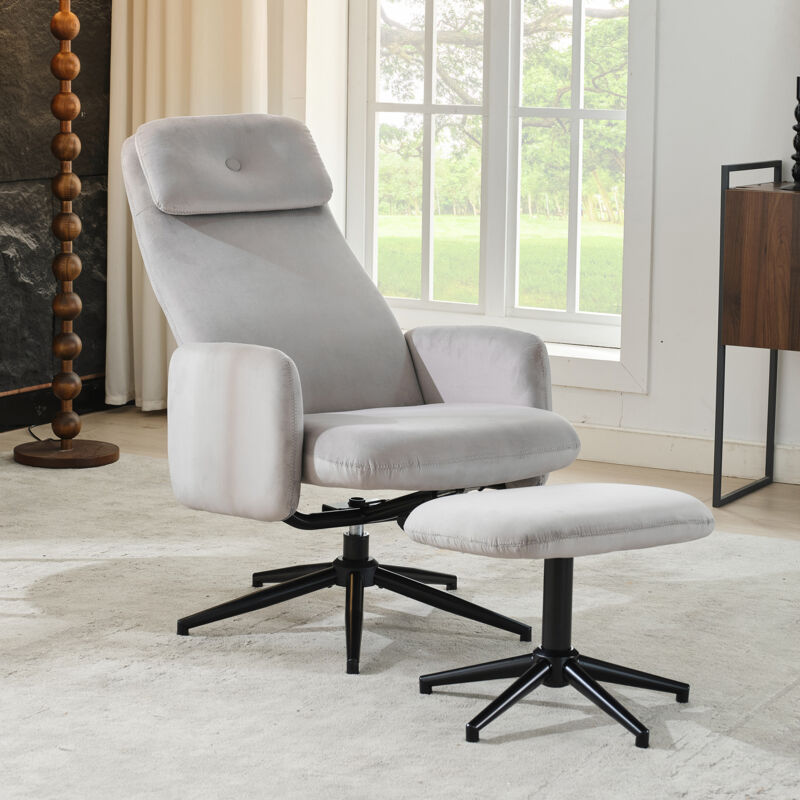 Redom - Chaise pivotante grise à 360°, inclinaison réglable (95-125°), avec repose-pieds, hauteur d'assise 114 cm, largeur d'assise 48 cm, profondeur