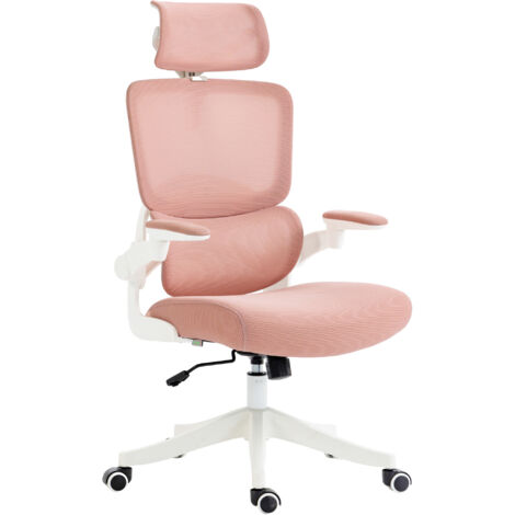 Chaise pivotante maille basculante accoudoirs tête haut, 62x58x133 cm, rose