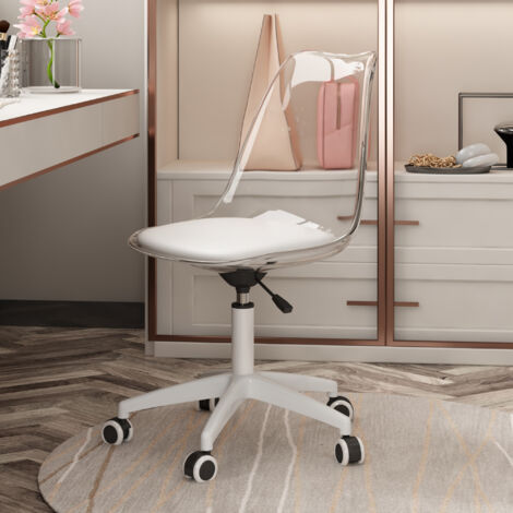 Chaise pivotante moderne dossier transparent,hauteur réglable,assise PU,roulettes douces,design minimaliste pour maisons et bureaux européens.