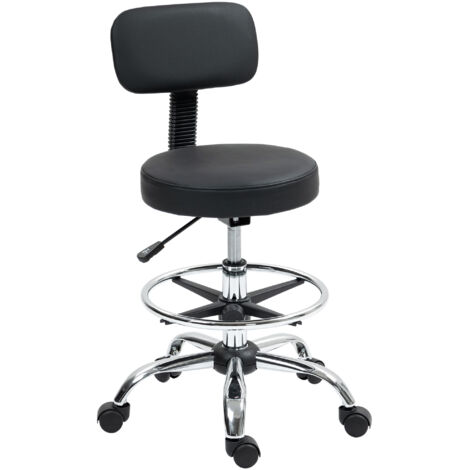 Chaise pivotante réglable en hauteur avec repose-pieds, acier, simili cuir et mousse, 52x52x78-92 cm, noir