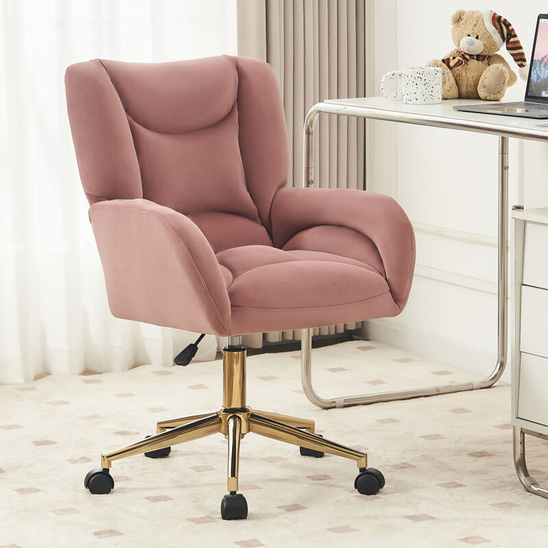Redom - Chaise pivotante réglable en hauteur, pour bureau à domicile à l'intérieur, avec pieds dorés, en tissu velours, Rose