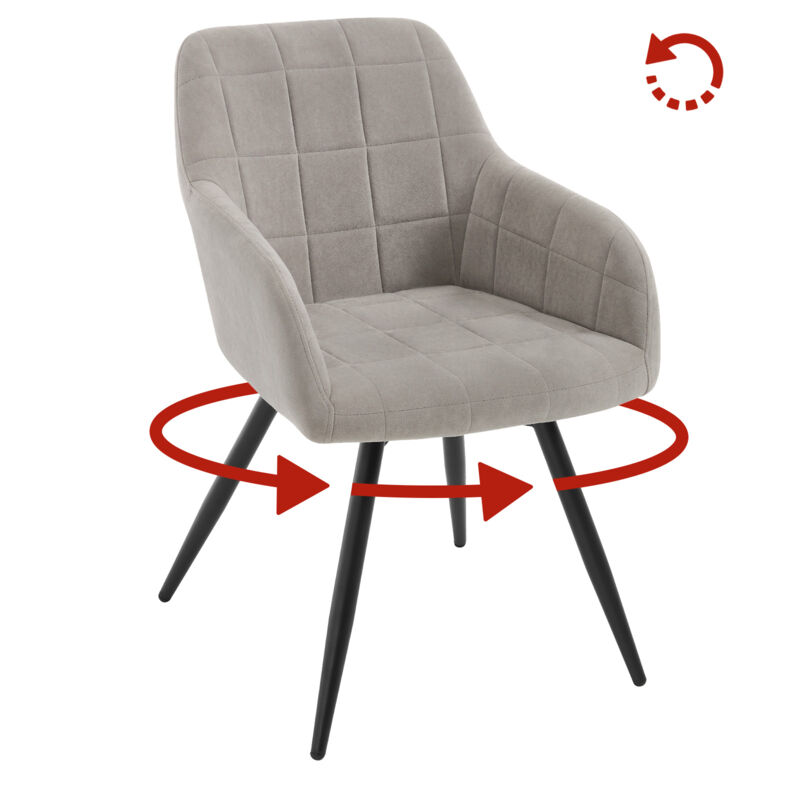 Woltu - Chaise Pivotante Salle à Manger Fauteuil Salle à Manger en Velours, Pieds en Métal, Gris Clair