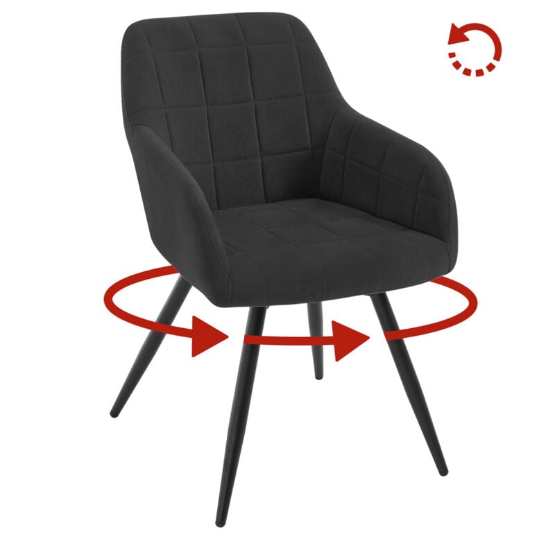 Woltu - Chaise Pivotante Salle à Manger Fauteuil Salle à Manger en Velours, Pieds en Métal, Noir
