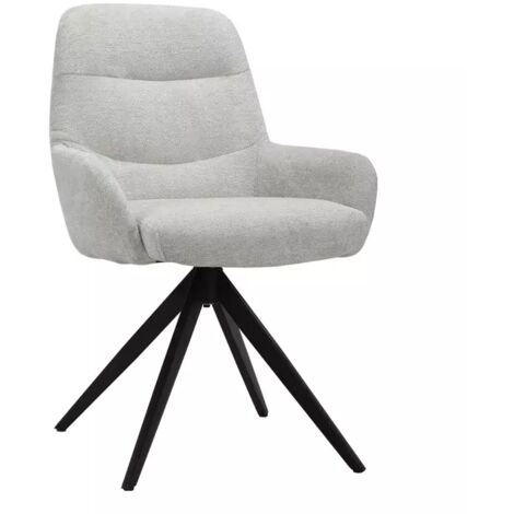 Chaise pivotante tissu doux écru avec accoudoirs pied métal noir - EVA