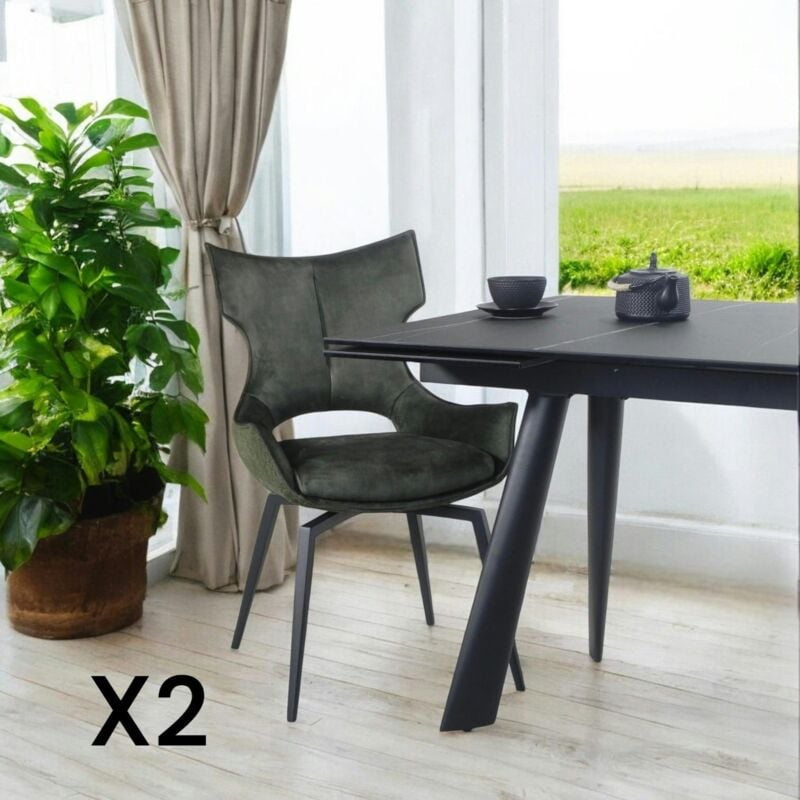 Chaise pivotante verte bi-matière, dossier en T (lot de 2) LOMBARDIE