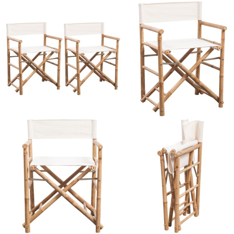 Vidaxl - Chaise pliable lot de 2 Bambou et toile - Chaises De Jardin - Chaise Pliable - Mobilier De Jardin - Bambous - Chaise En Bois - Home & Living