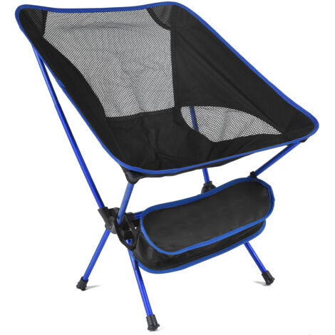 Chaise pliable de camping en alliage d'aluminium, dossier en maille, portable pour plage, pêche, couleur bleu foncé