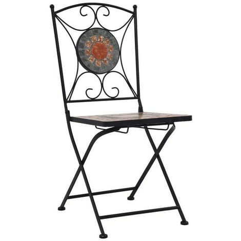 Chaise pliable de jardin en métal noir et céramique Lacie - Lot de 2