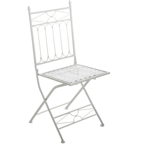 Chaise pliable de jardin terrasse balcon design rustique en fer forgé blanc 100003865