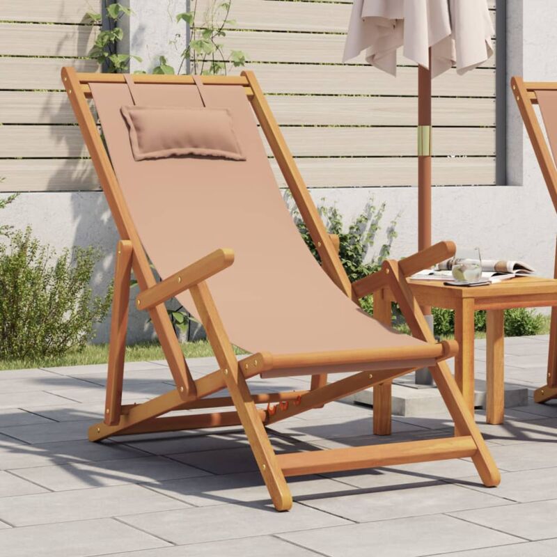Vidaxl - Chaise pliable de plage taupe bois d'eucalyptus massif et tissu