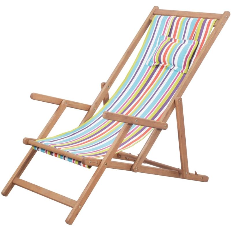 Vidaxl – Chaise de camping pliable en bois d'eucalyptus – Inclinable 3 positions – Tissu imperméable multicolore – Largeur 60 cm – Hauteur réglable