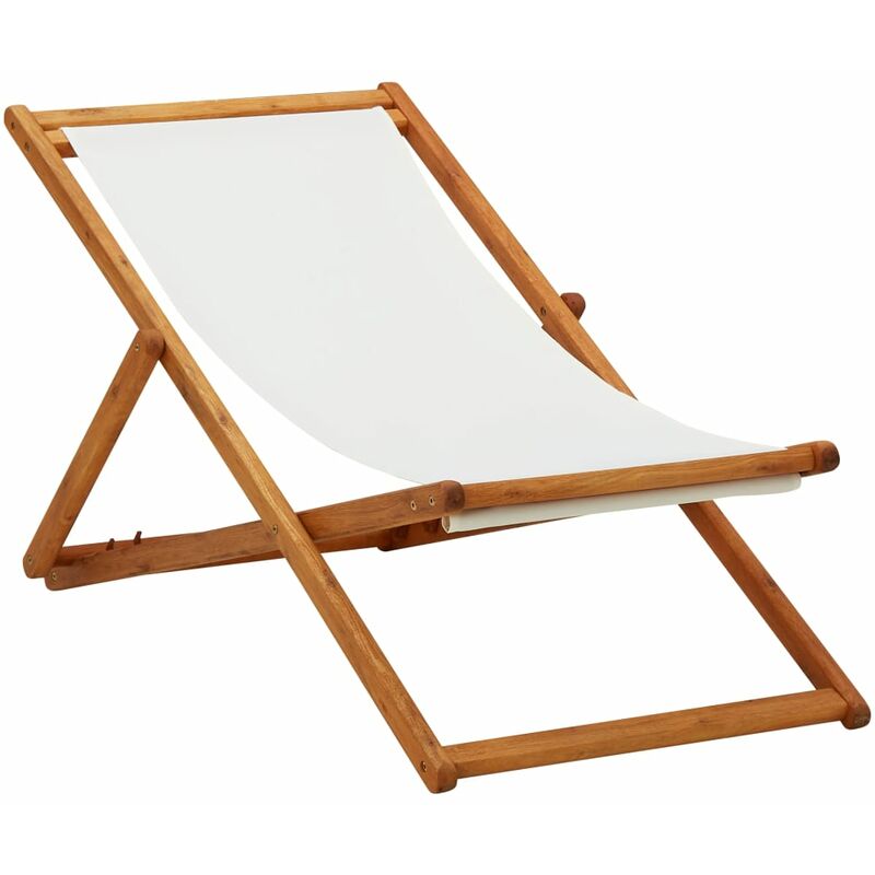 Les Tendances - Chaise pliable de plage Bois d'eucalyptus et tissu Blanc crème