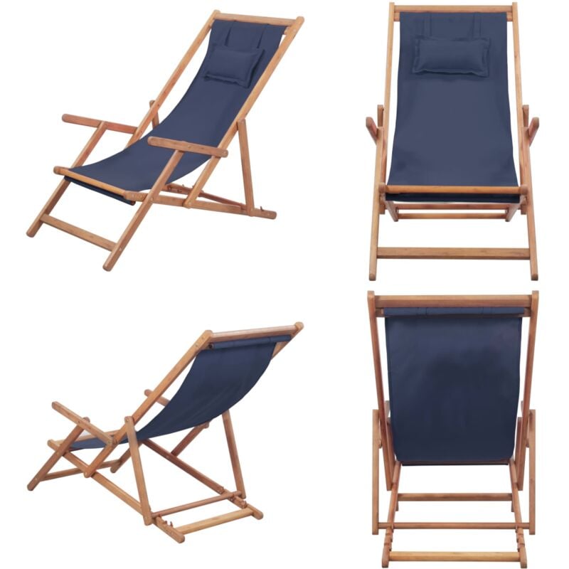Chaise pliable de plage Tissu et cadre en bois Bleu - Chaises De Jardin - Chaises Pliantes - Chaise De Plage - Mobilier De Jardin - Chaise Lounge