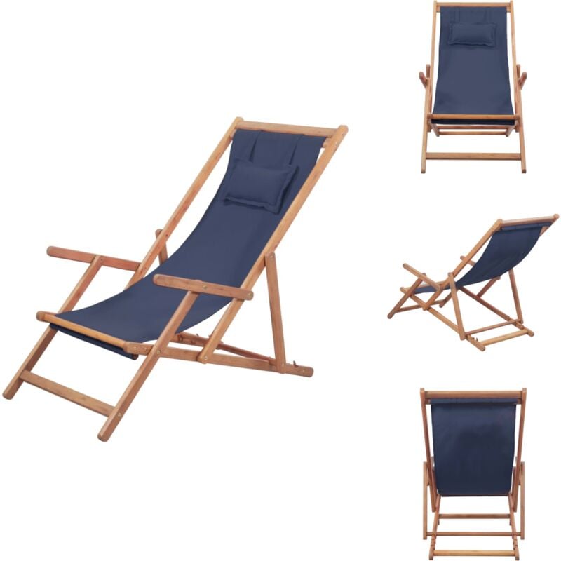 Vidaxl - Chaise pliable de plage Tissu et cadre en bois Bleu - Chaises De Jardin - Chaises Pliantes - Chaise De Plage - Mobilier De Jardin - Chaise