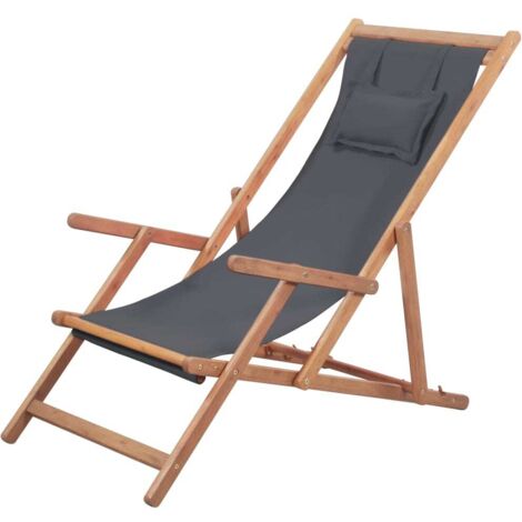 Chaise pliable de plage Tissu et cadre en bois Gris vidaXL