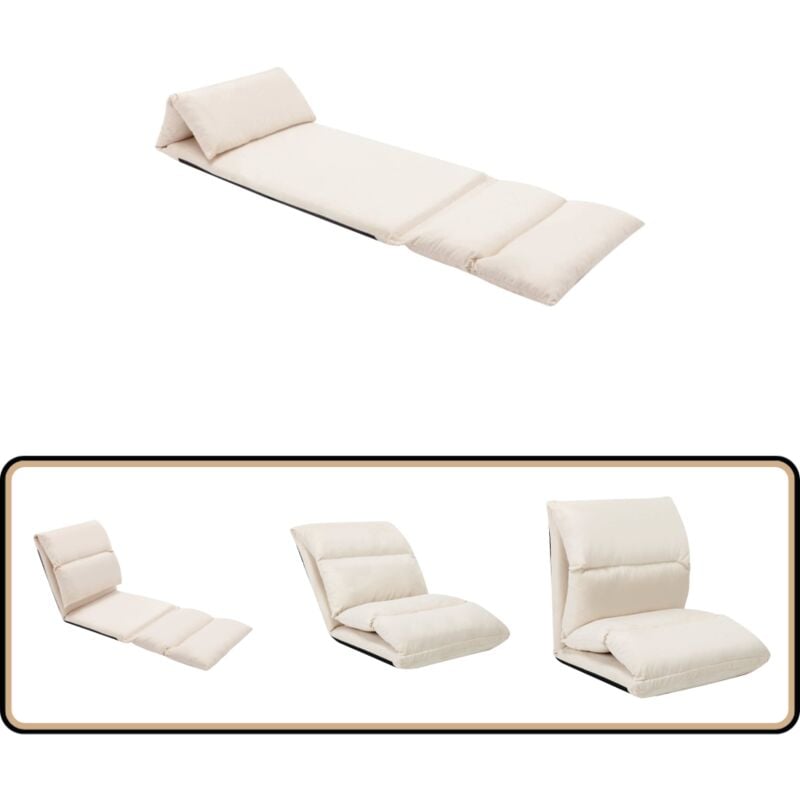 Chaise pliable de sol Crème Microfibre - Chaise Longue Pliante - Chaise De Sol - Fauteuil Pliable - Mobilier Extérieur - Détente