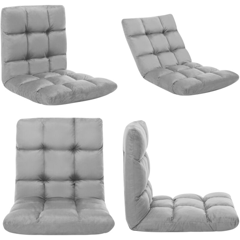 Chaise pliable de sol Gris clair Microfibre - Chaise Pliante - Chaise Longue - Fauteuil De Plage - Mobilier De Jardin - Relax - Home & Living