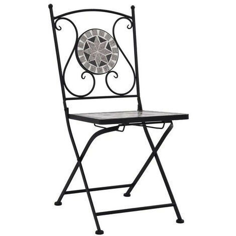 Chaise pliable métal noir et céramique grise Lacie - Lot de 2