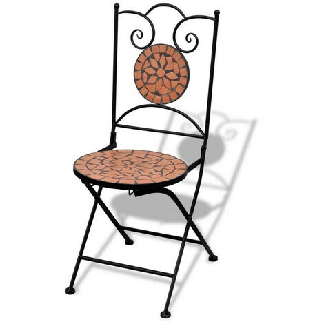 Chaise pliable métal noir et céramique marron Ivai - Lot de 2