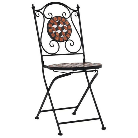 Chaise pliable métal noir et céramique marron Lacie - Lot de 2