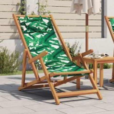 Chaise pliable plage motif de feuilles bois d'eucalyptus-tissu