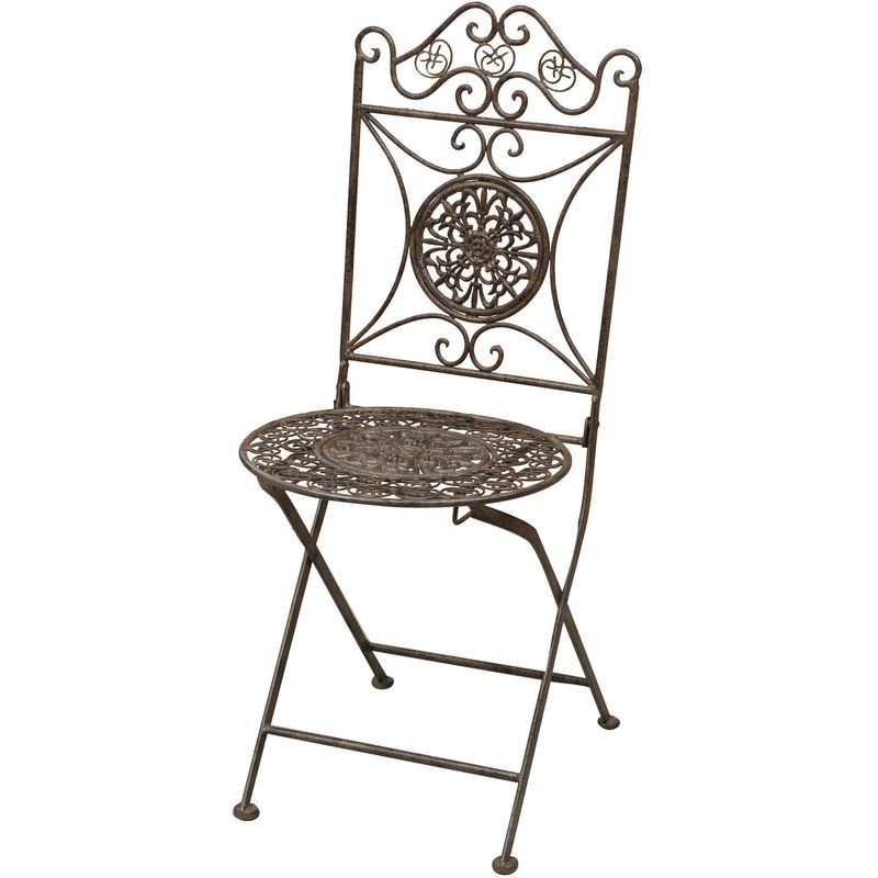 Chaise pliante en fer forgé Chaise de jardin et de terrasse avec motifs décoratifs Style Rustique Vintage Extérieur et Intérieur - rouille antique