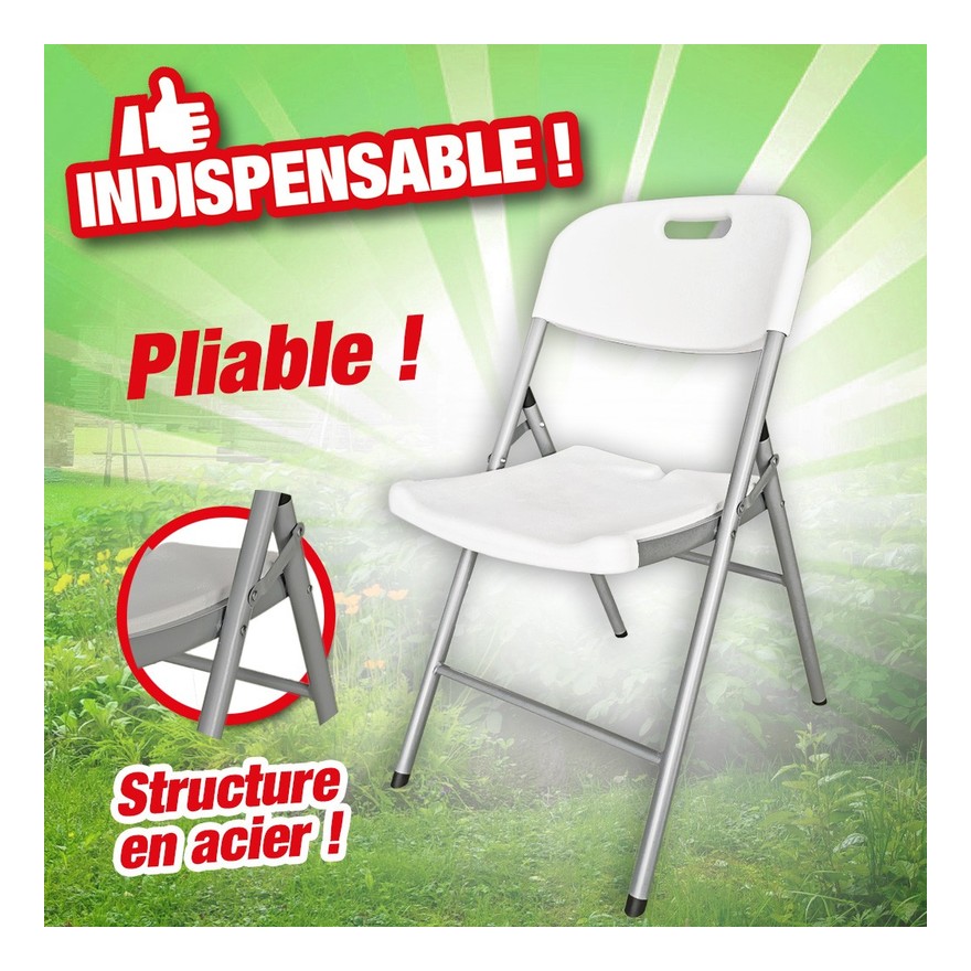 Chaise pliable structure acier, assise en résine